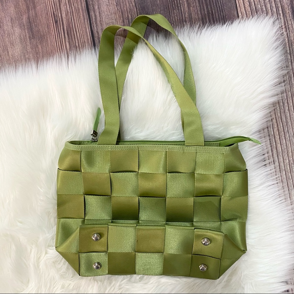 SOLD Bright Green Seatbelt Woven Shoulder Bag - Picture 2 of 5